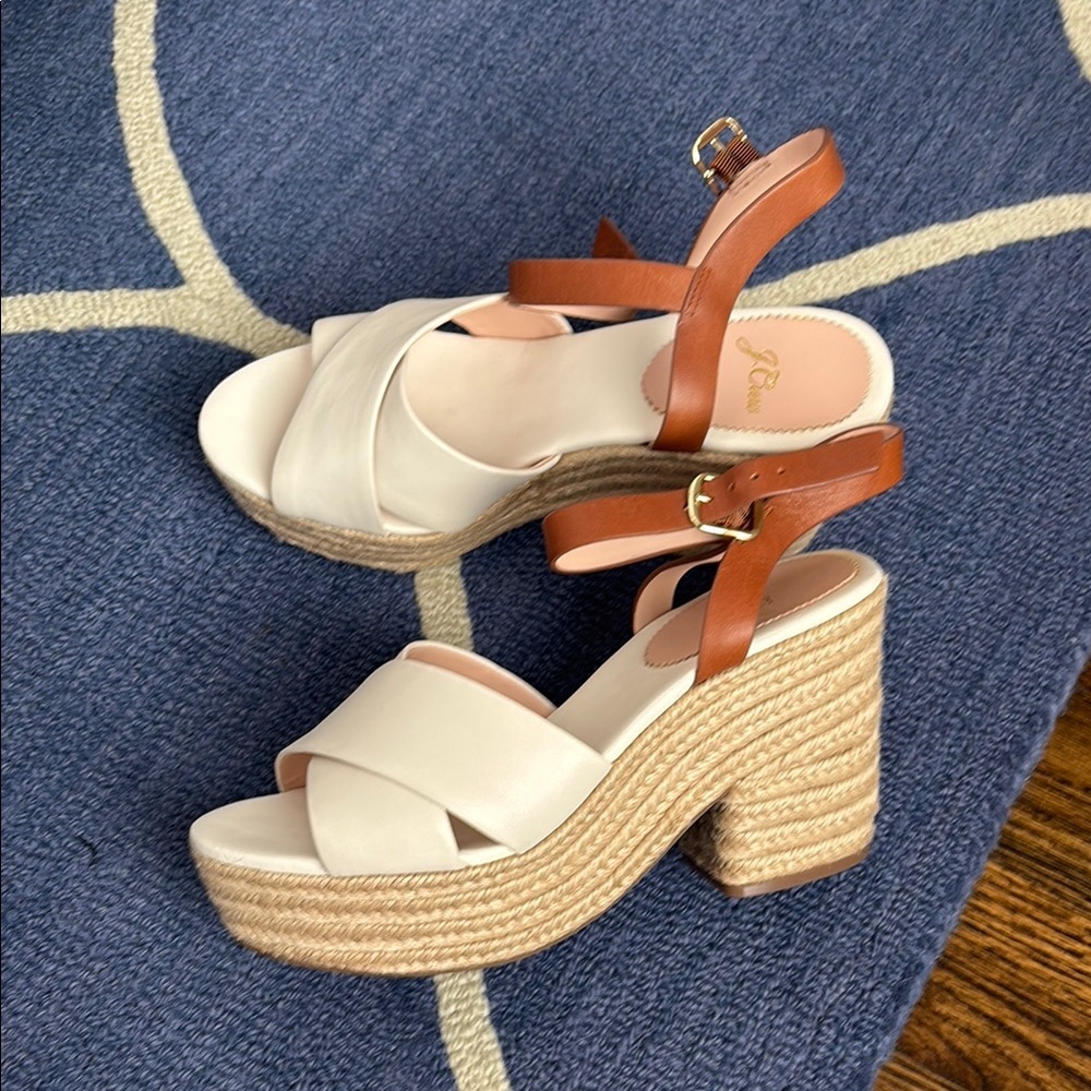 NWOB J. Crew Wedge Espadrille Heeled Sandals Leather Size 8